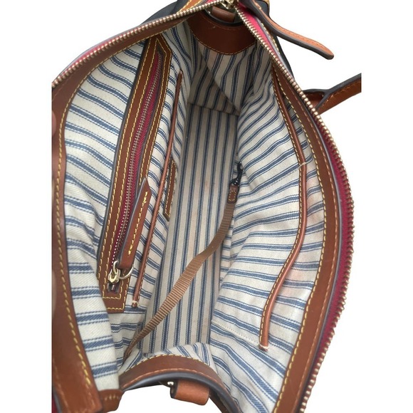 Dooney & Bourke Camden Saffiano Black Nylon Satchel w Brown Leather Trim - Picture 9 of 16